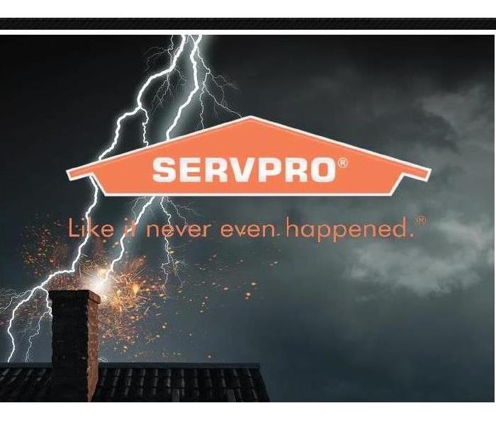 Lightning striking a house with SERVPRO logo